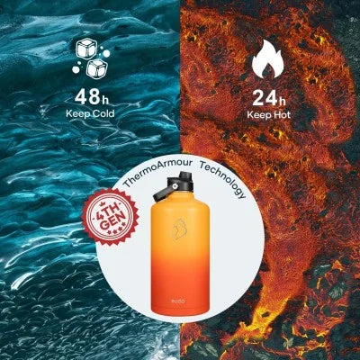 Buzio Duet Series Gallon Bottle with 2 Lids and Sleeve 3.8L - Yellow Orange