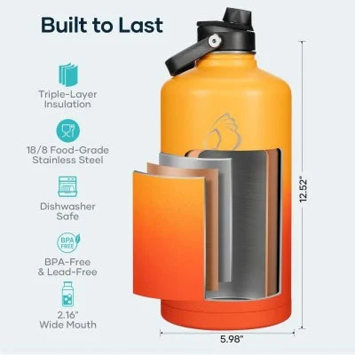 Buzio Duet Series Gallon Bottle with 2 Lids and Sleeve 3.8L - Yellow Orange