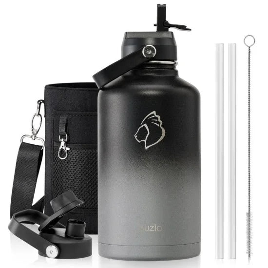 Buzio Duet Series Water Bottle with 2 Lids and Sleeve 1.9L - Shadow