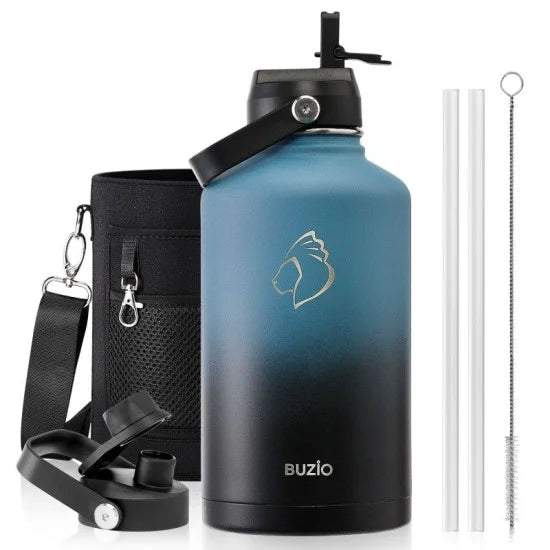 Buzio Duet Series Water Bottle with 2 Lids and Sleeve 1.9L - Indigo Crush