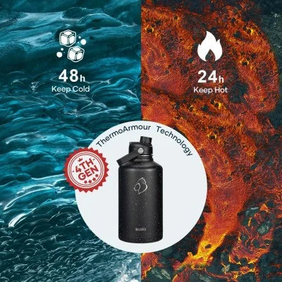 Buzio Duet Series Water Bottle with 2 Lids and Sleeve 1.9L - Starry Black