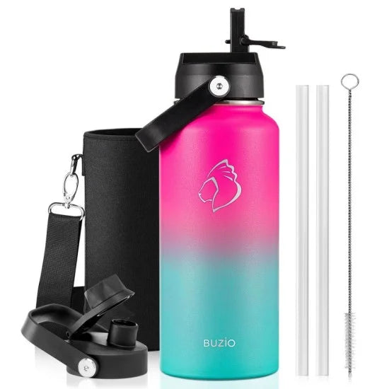 Buzio Duet Series Water Bottle with 2 Lids and Sleeve 1.2L - Sorbet