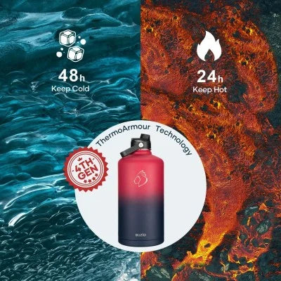 Buzio Duet Series Gallon Bottle with 2 Lids and Sleeve 3.8L - Ruby Red Navy