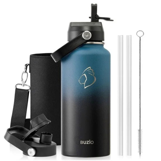 Buzio Duet Series Water Bottle with 2 Lids and Sleeve 1.2L - Indigo Crush