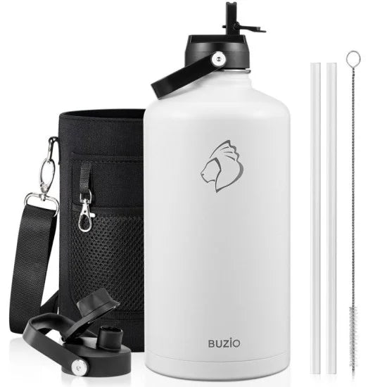 Buzio Duet Series Gallon Bottle with 2 Lids and Sleeve 3.8L - White