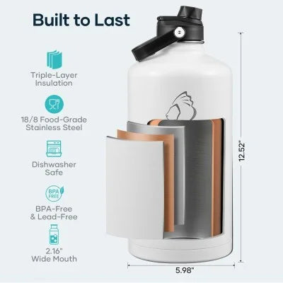 Buzio Duet Series Gallon Bottle with 2 Lids and Sleeve 3.8L - White