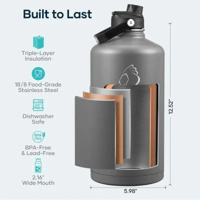 Buzio Duet Series Gallon Bottle with 2 Lids and Sleeve 3.8L - Grey