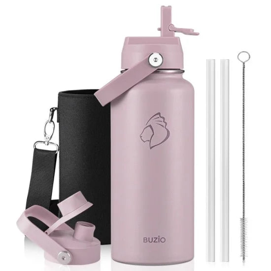 Buzio Duet Series Water Bottle with 2 Lids and Sleeve 1L - Purple