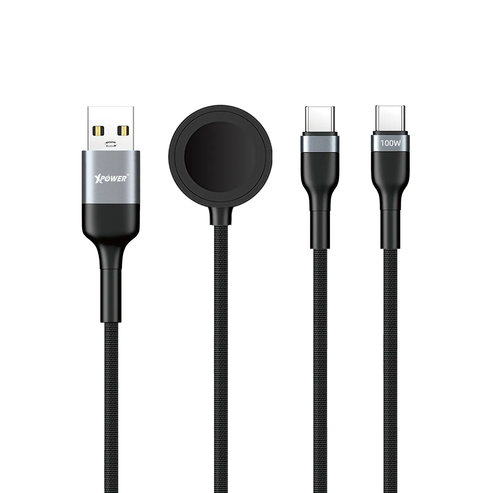 XPower 6-in-1 Digital Display Aluminum alloy charging cable - 100W / 1.2 Meter / Black
