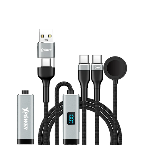 XPower 6-in-1 Digital Display Aluminum alloy charging cable - 100W / 1.2 Meter / Black