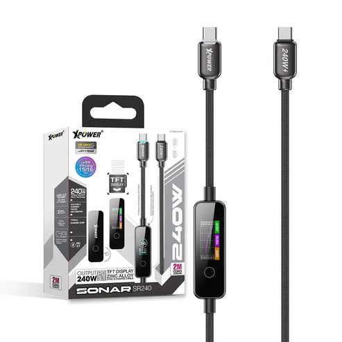 XPower SONAR SR240 TFT Display Zinc Alloy Sync & Charge Cable - 240W / USB-C / Gray