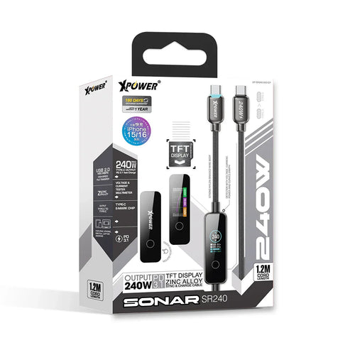 XPower SONAR SR240 TFT Display Zinc Alloy Sync & Charge Cable - 240W / USB-C / Gray