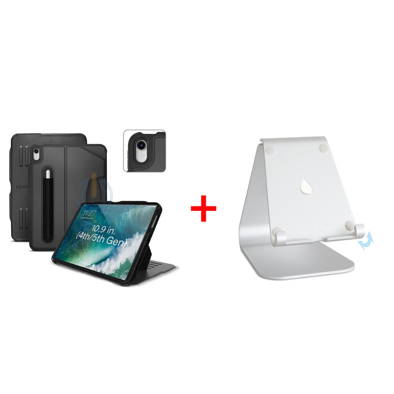 Bundle Offer - Zugu Alpha Case - iPad Air 11"/10.9" (2020-2025) / Black + Rain Design mStand Tablet Plus iPad Stand - Silver