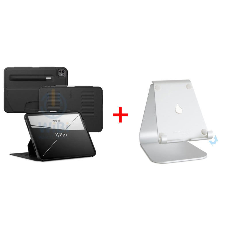 Bundle Offer - ZUGU iPad Pro 11 Gen 5/6 (2024-2025) Case - Black + Rain Design mStand Tablet Plus iPad Stand - Silver