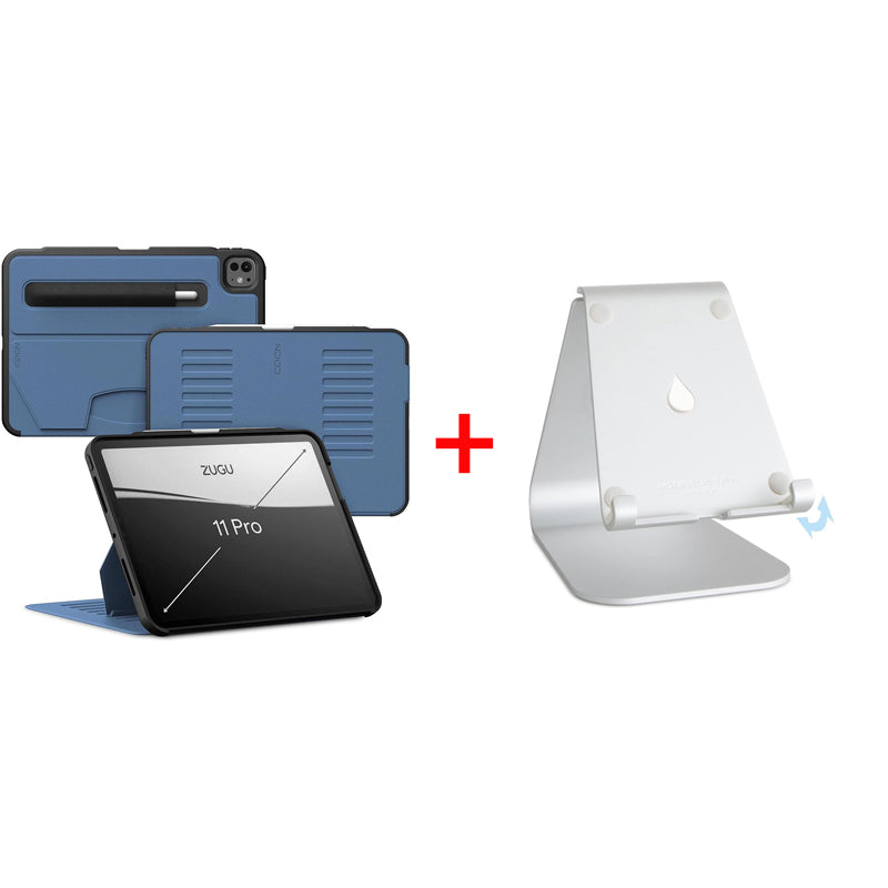 Bundle Offer - ZUGU iPad Pro 11 Gen 5/6 (2024-2025) Case - Slate Blue + Rain Design mStand Tablet Plus iPad Stand - Silver