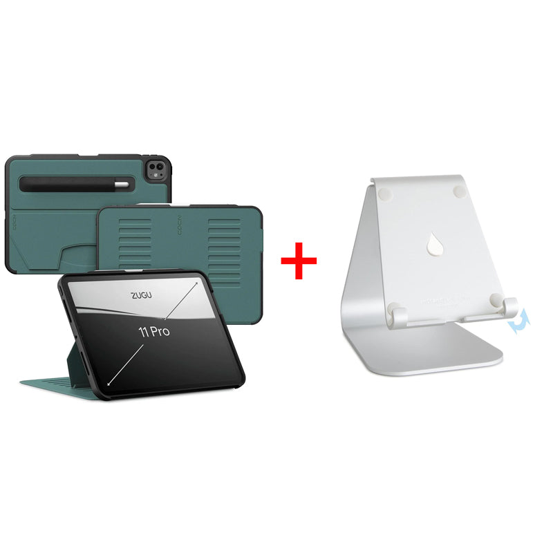 Bundle Offer - ZUGU iPad Pro 11 Gen 5/6 (2024-2025) Case - Pine + Rain Design mStand Tablet Plus iPad Stand - Silver