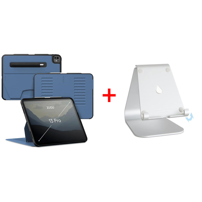 Bundle Offer - ZUGU iPad Pro 13 (2024-2025) Case - Slate Blue + Rain Design mStand Tablet Plus iPad Stand - Silver