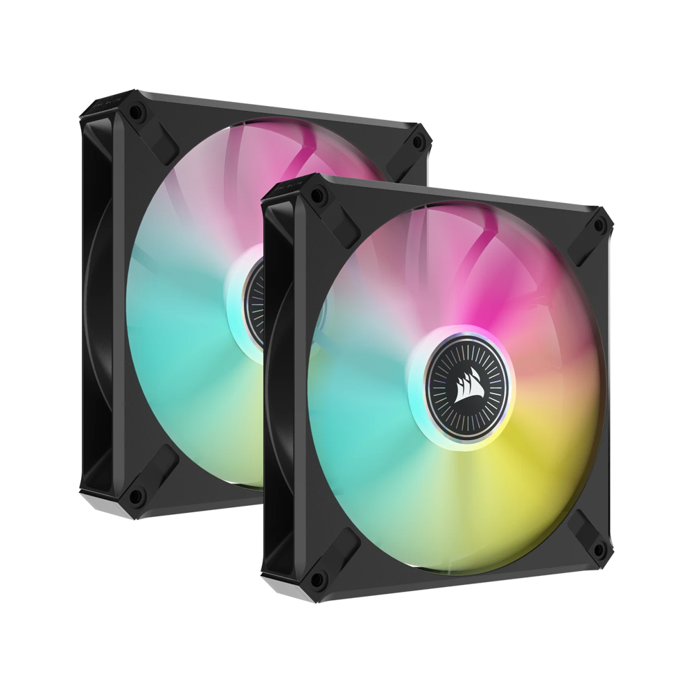 CORSAIR iCUE ML140 RGB ELITE Premium PWM Magnetic Levitation Fan Dual Fan Kit With iCUE Lighting Node Core - 140mm / Black