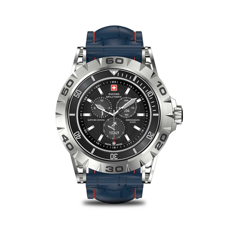 Swiss Military Dom 2 Smart Watch - Silver Frame Blue Silicon Strap with Swiss Military Delta Earbud - White Smart