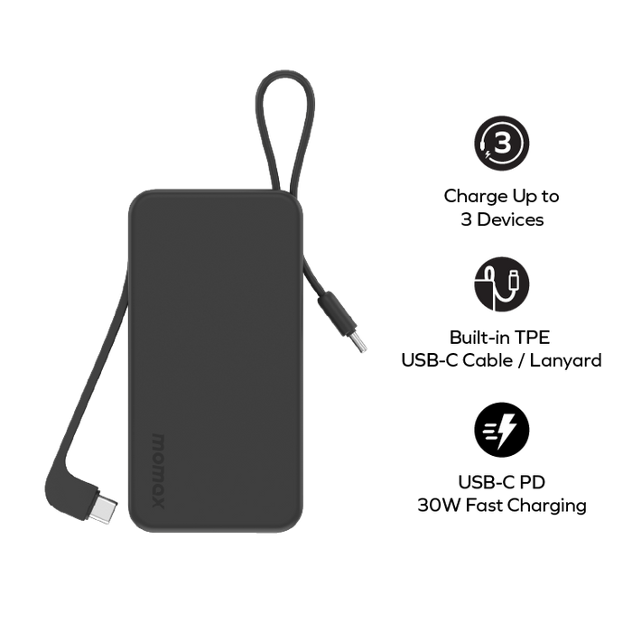MOMAX Vital+ Power Bank - 10000mAh / 30W / USB-C / Black