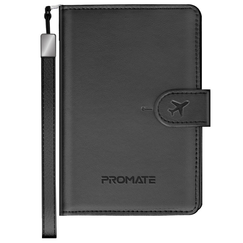 PROMATE Anti-Loss Slim Leather Passport Holder with RFID Protection & Smart Tracking - Black