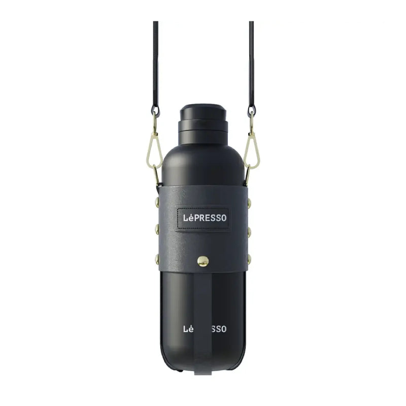 LePresso ThermaTrail Thermos Bottle with Crossbody Strap - Black