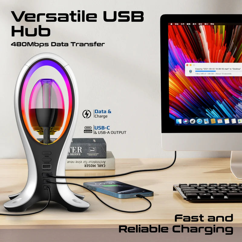 PROMATE Dynamic High Fidelity Dual Mode RGB Speaker / Headphone Stand & USB Hub