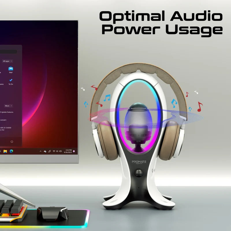 PROMATE Dynamic High Fidelity Dual Mode RGB Speaker / Headphone Stand & USB Hub