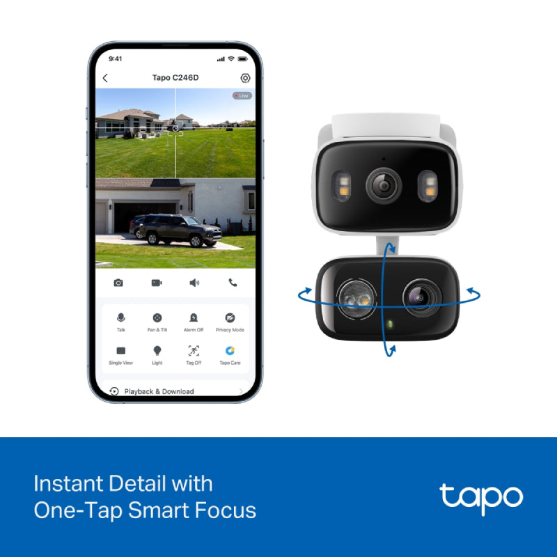 TP-Link (Tapo C246D) Indoor/Outdoor Dual Lens Pan/Tilt Security Camera - H.264 / 2304 × 1296 / 2.4 GHz - White