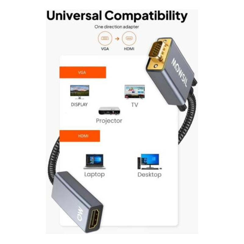 Mowsil VGA to HDMI Adapter - 1080p / Silver