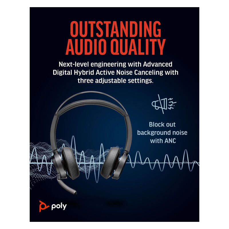 HP Poly Voyager Focus 2 Headset - Bluetooth / USB Type-C / (Microsoft Teams Certified)+Charging Stand / 2YW