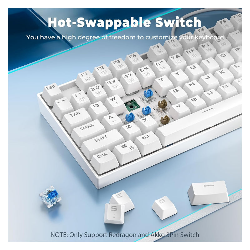Redragon K552W-RGB 60% Mechanical Gaming Keyboard - Wired / 87 Keys / White
