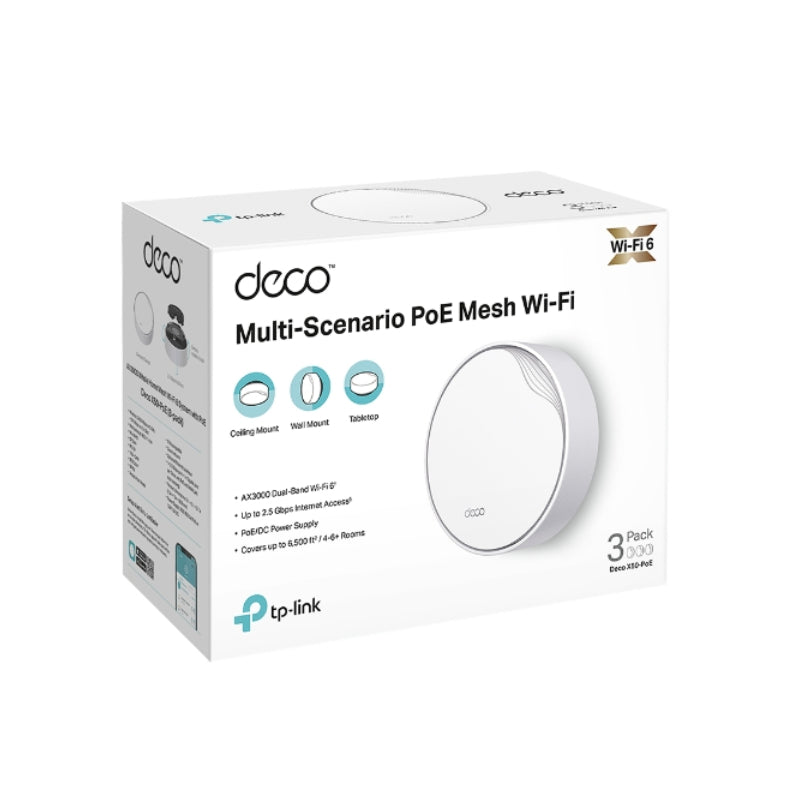 TP-Link (Deco X50-PoE) AX3000 Whole Home Mesh WiFi 6 System with PoE - 2402 Mbps(5 GHz) / 2× 2.5 Gbps ports