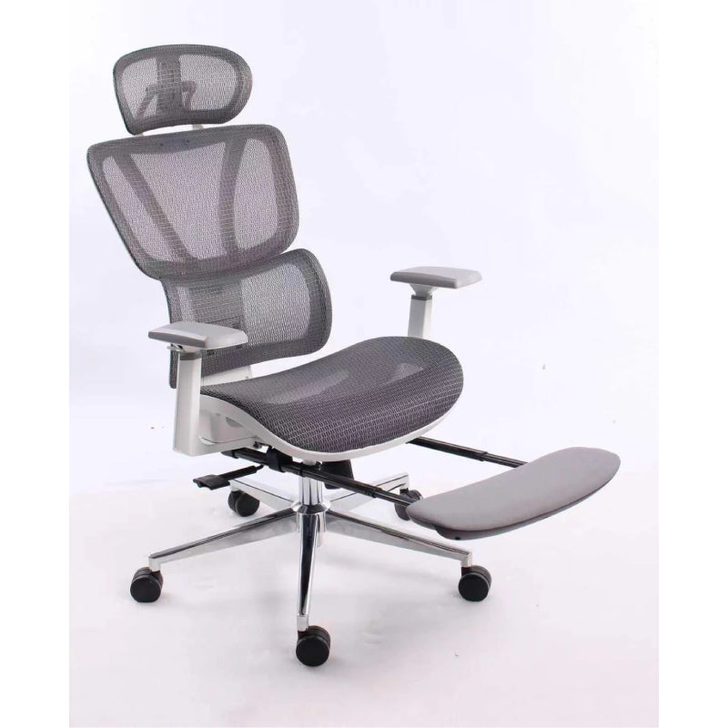 Black Bull Ergonomic Mesh Gaming & Office Chair with Footrest - White frame + Grey mesh