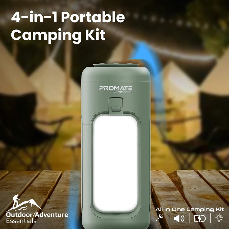 PROMATE Multifunctional Camping Kit with LED Light, 6000mAh Power Bank and Bluetooth Speaker