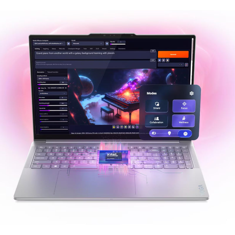 Lenovo Yoga Pro 9 Gen 10 AI PC - 16" 3.2K (3200x2000) Tandem OLED / Ultra 9 285H / 64GB / 2TB (NVMe M.2 SSD) / RTX 5070 8GB GDDR7 / AI Boost, up to 13 TOPS / Win 11 Home / Arb/Eng / 2YW / Luna Grey - Laptop