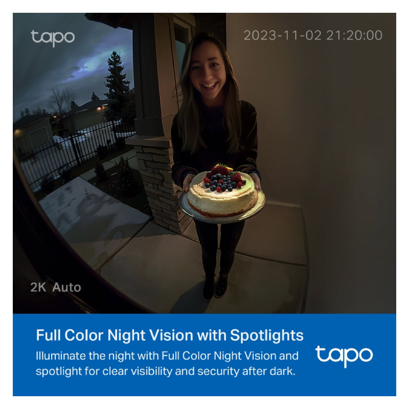 TP-Link Tapo D210 Tapo Video Doorbell Camera - 2K 3MP / Up to 15fps / Two-Way / AI Detection / Night Vision