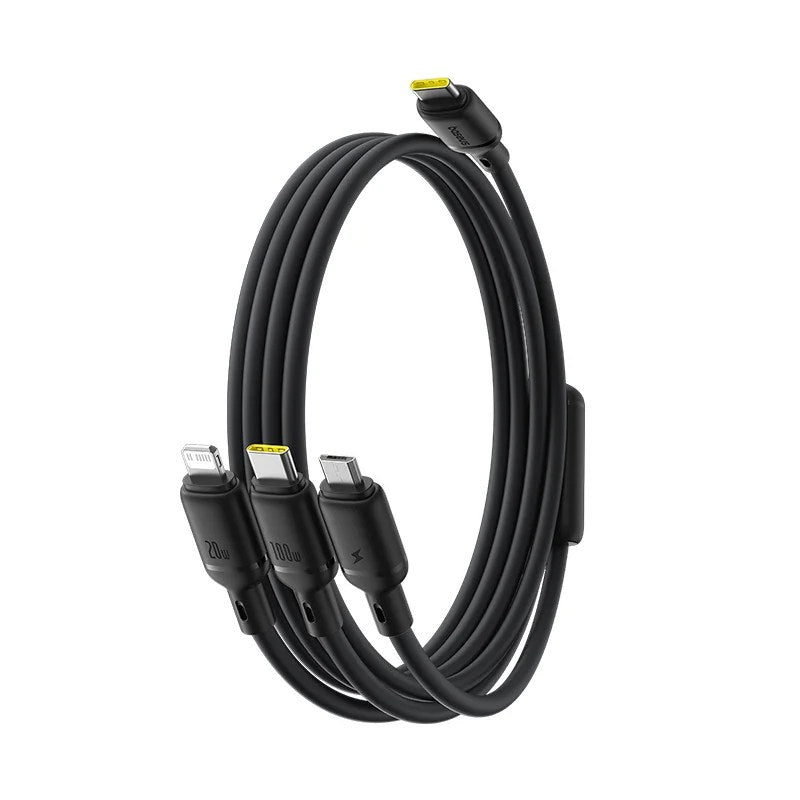 Baseus Silky 3-in-1 Fast Charging Cable - 1.5m / USB-C to M+L+C / 100W / Black