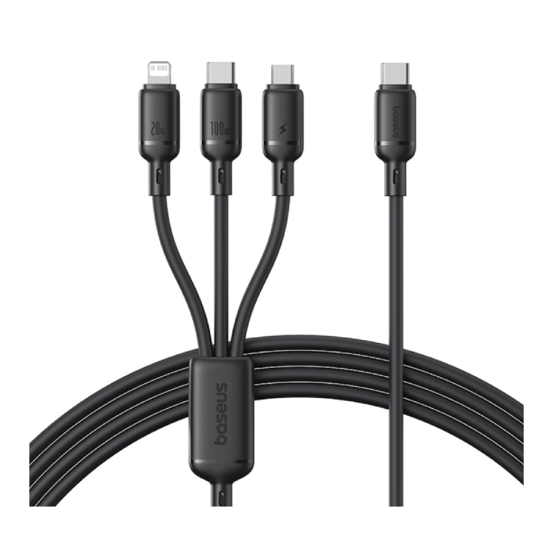 Baseus Silky 3-in-1 Fast Charging Cable - 1.5m / USB-C to M+L+C / 100W / Black