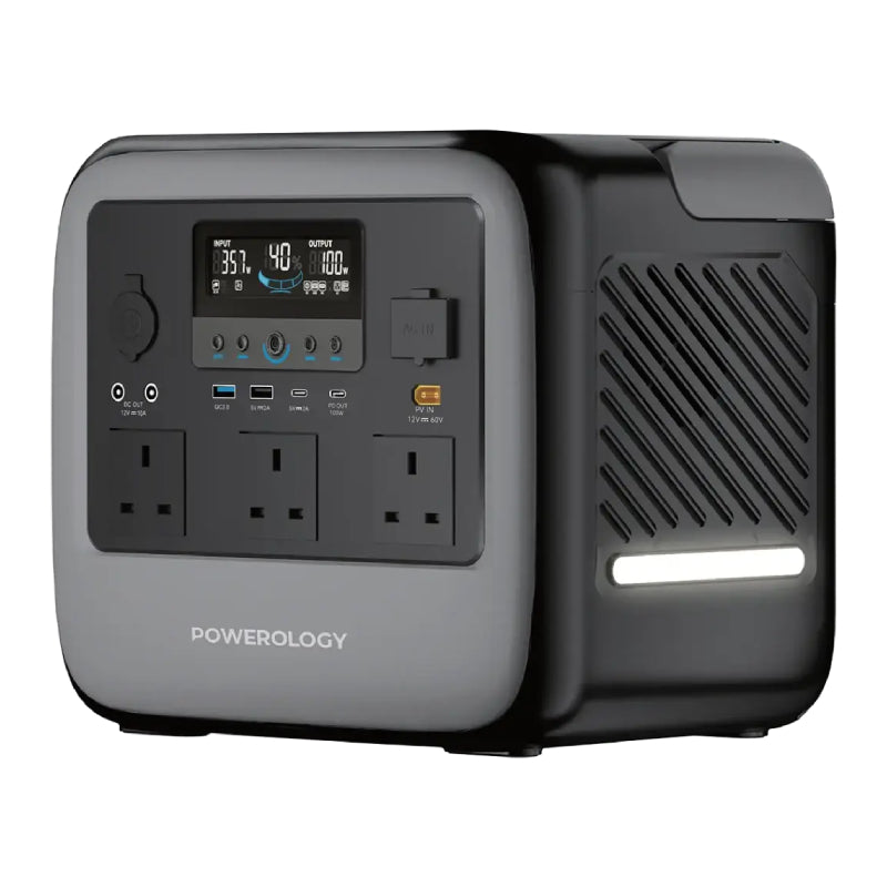 Powerology Pater III Portable Power Station - 1200W / 945Wh / USB-C / USB-A / Gray