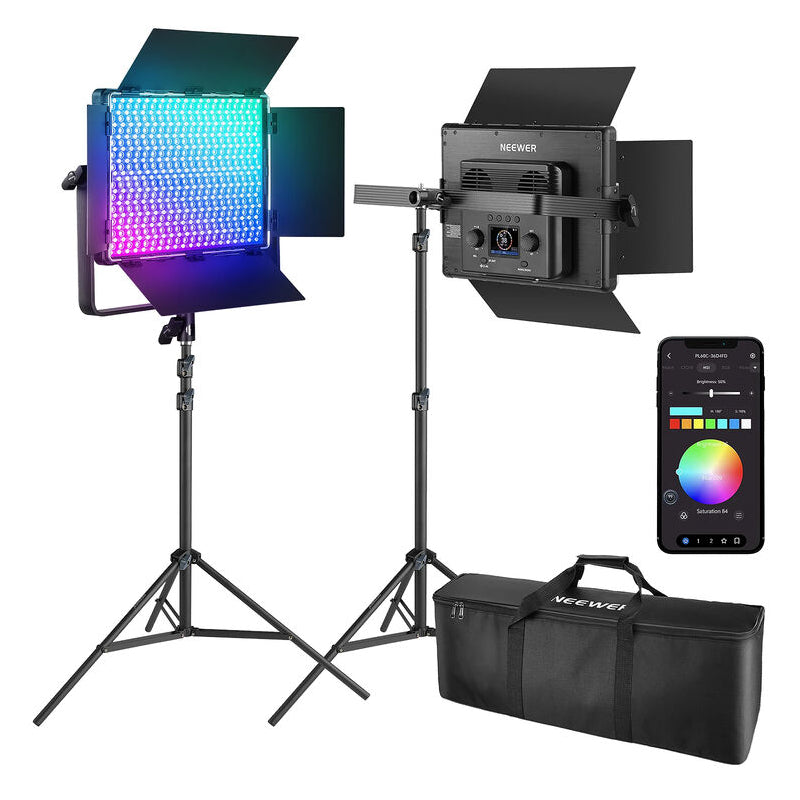 طقم إضاءة فيديو نيوير PL60C بلوحات RGB LED، عبوة من قطعتين