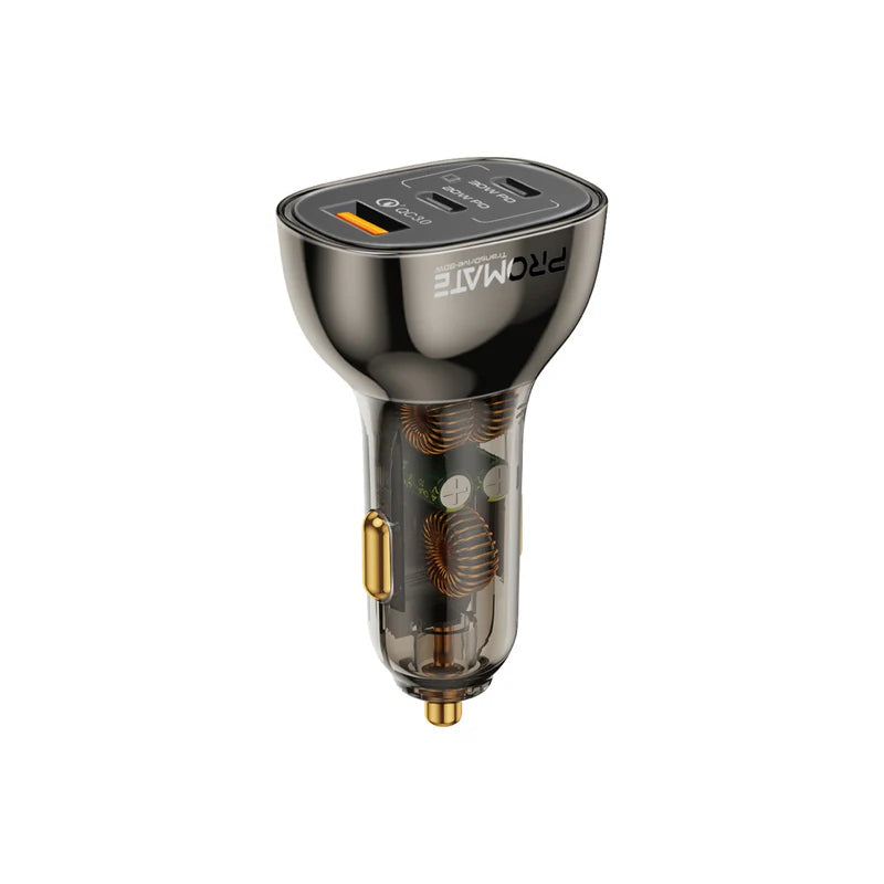 PROMATE Multi-Port Transparent Car Charger with QC 3.0 & Power Delivery - 80W / USB-A / USB-C