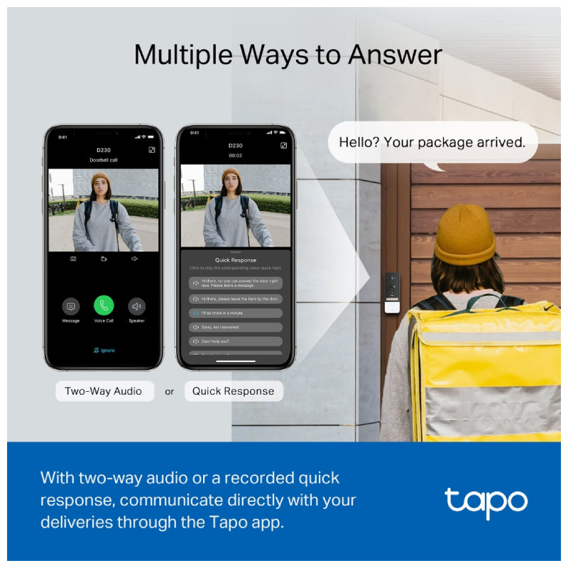 TP-Link (Tapo D230S1) Tapo Smart Battery Video Doorbell - 2K 5MP / Smart Detection / LAN