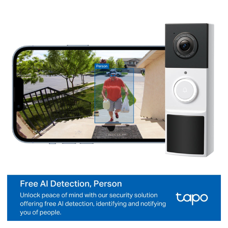 TP-Link Tapo D210 Tapo Video Doorbell Camera - 2K 3MP / Up to 15fps / Two-Way / AI Detection / Night Vision