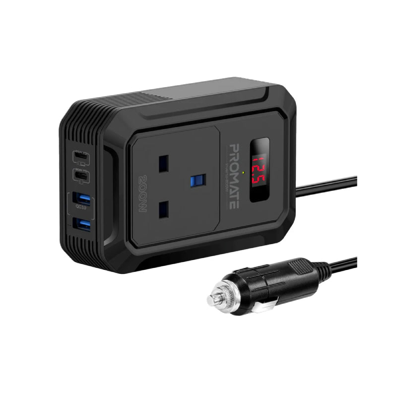 PROMATE Multi-Port DC to AC Power Inverter with 200W AC Socket