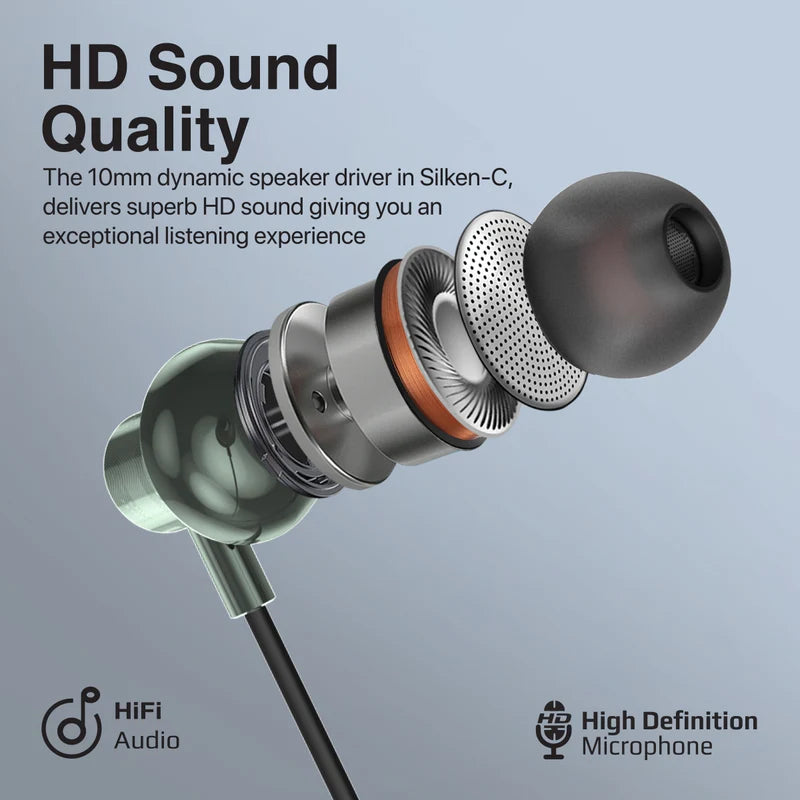 PROMATE Silken-C Ergonomic In-Ear USB-C Wired Stereo Earphones - Wired / USB-C / Gray