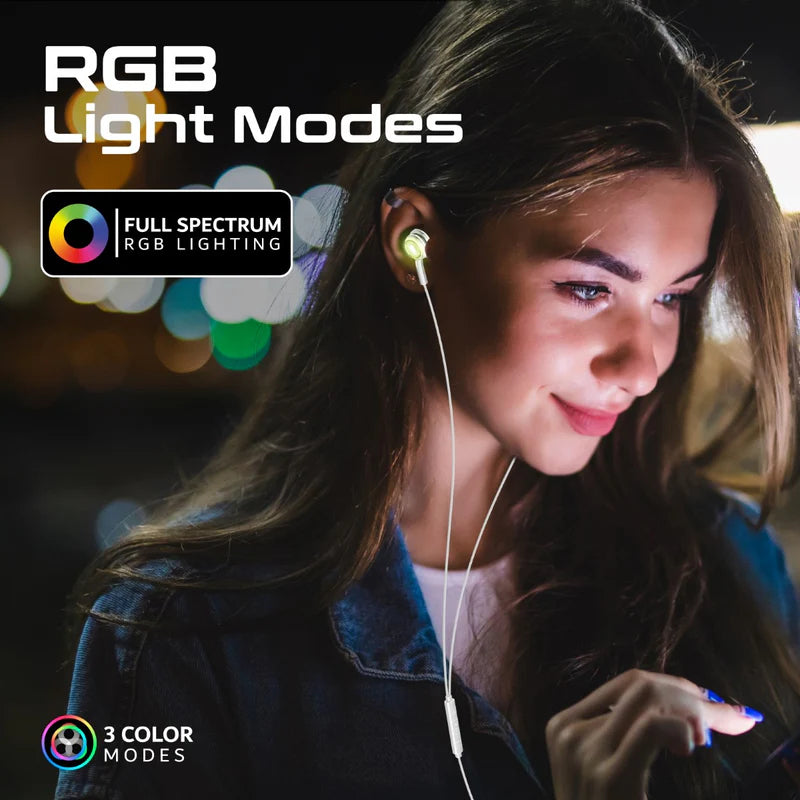 PROMATE LumiBuds-C LumiSound Transparent Stereo USB-C Wired RGB Earphones - Wired / USB-C / Silver
