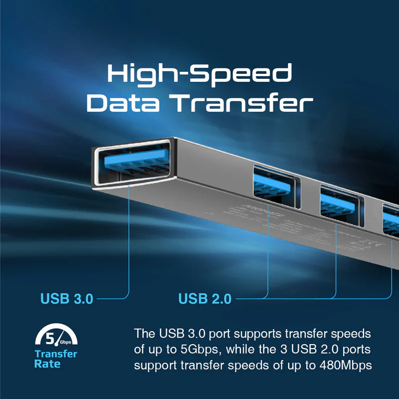 PROMATE 4-in-1 Multi-Port USB-C Hub - USB-A / USB-C / Grey