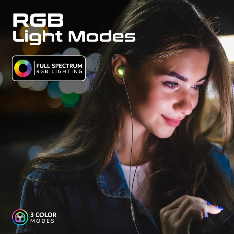 PROMATE LumiBuds-C LumiSound Transparent Stereo USB-C Wired RGB Earphones - Wired / USB-C / Black