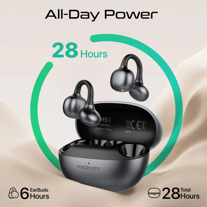 PROMATE AirClip-Pro Open Ear TWS Earbuds - Bluetooth / 500mAh / Black
